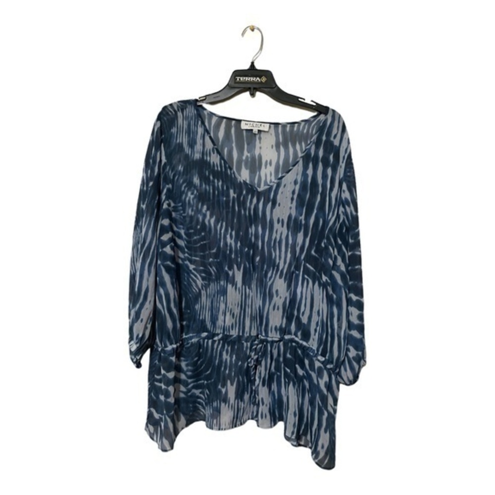 Michel by Michel Antoni Womens Sheer Chiffon Blue Tie-Dye Blouse Size 20